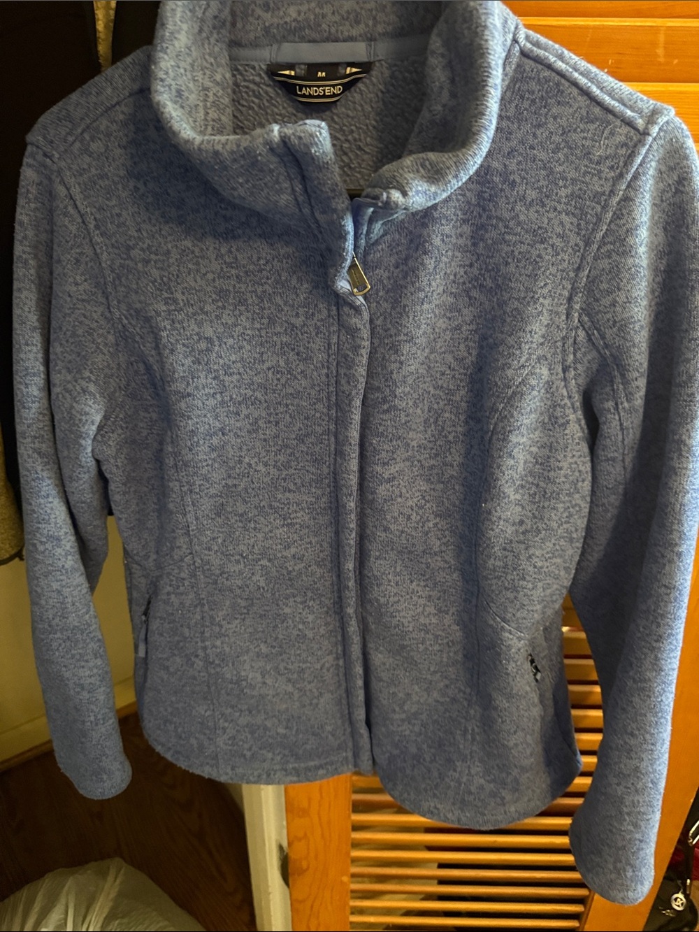 Lands' End Soft Heathered Light Blue Teddy Fleece Jacket